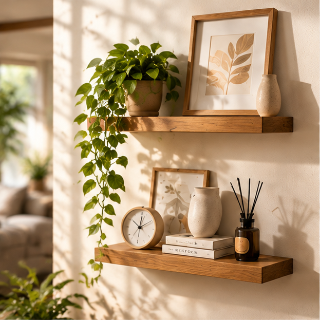 Natural Wood Floating Wall Shelves