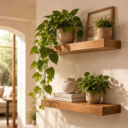 Natural Wood Floating Wall Shelves