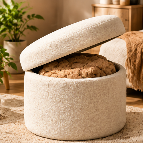 Cream Storage Ottoman
