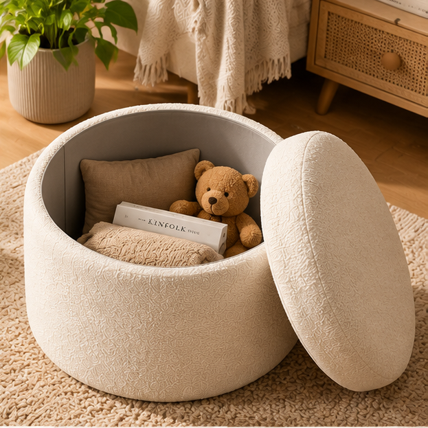 Cream Storage Ottoman
