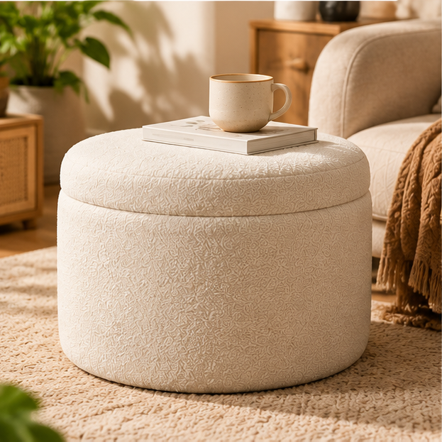 Cream Storage Ottoman
